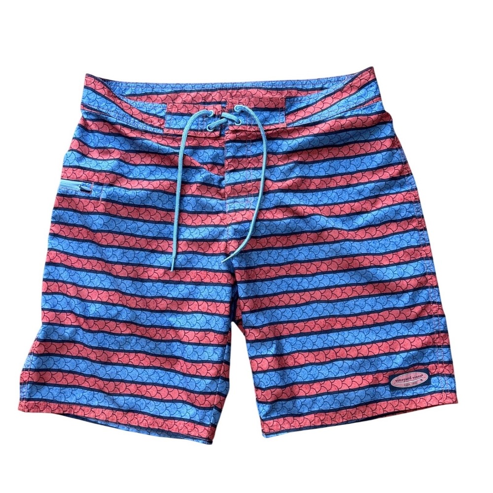 Vineyard Vines Men's 9" Swim Trunks Shorts‎ Scale Stripe Blue Red 32